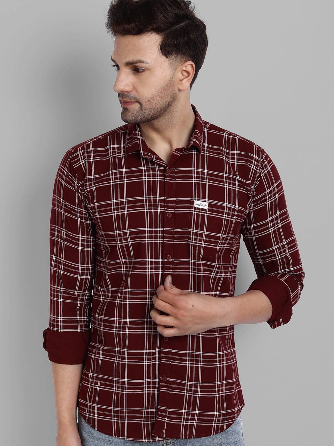 Majestic Men Checkered Maroon Shirt - Image 1