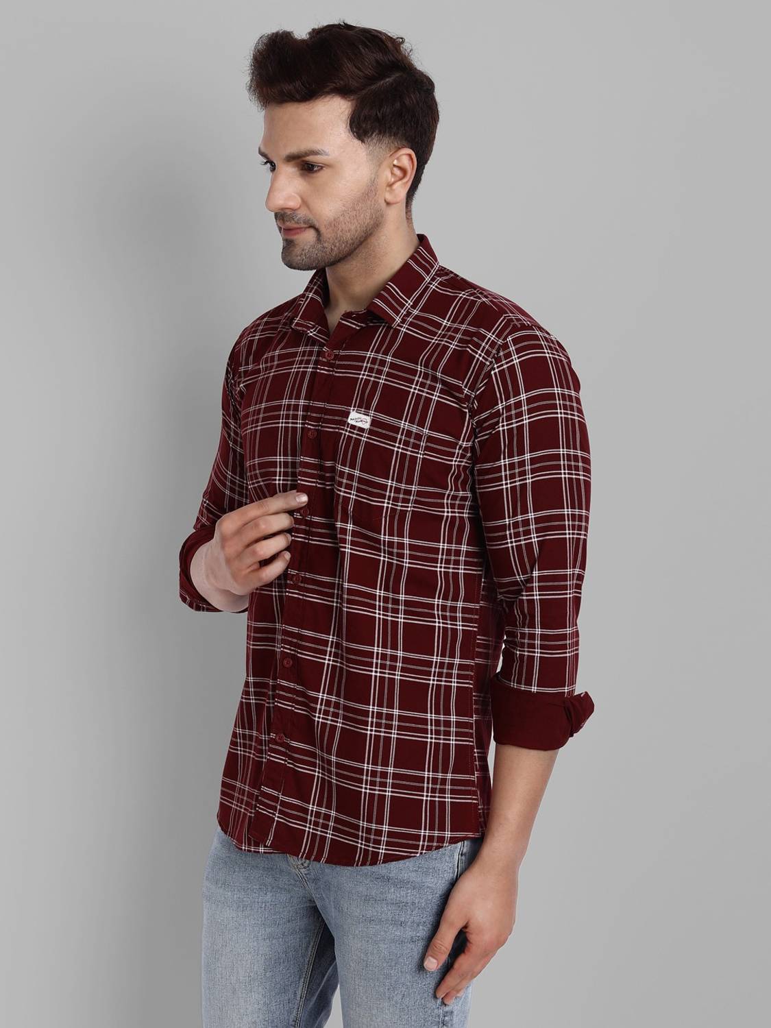 Majestic Men Checkered Maroon Shirt - Image 4