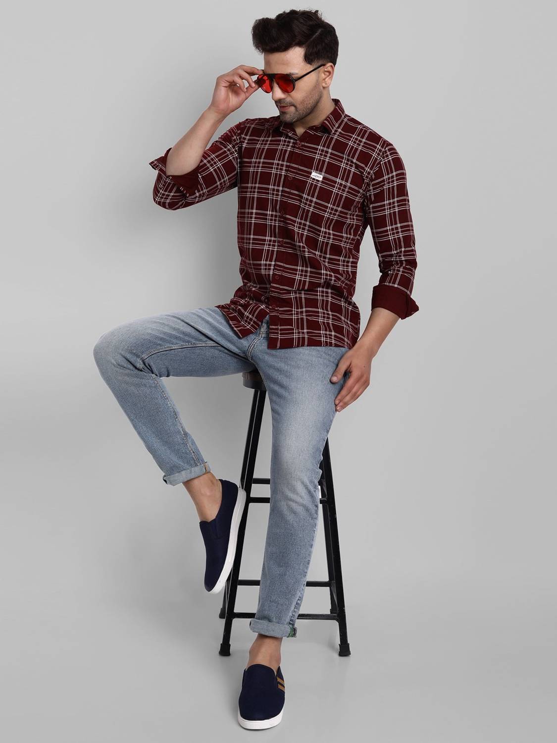 Majestic Men Checkered Maroon Shirt - Image 5