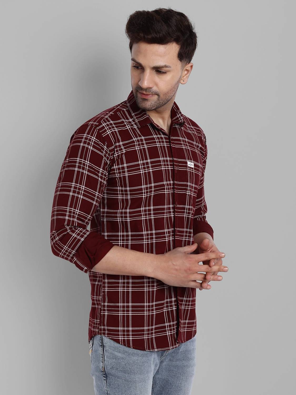 Majestic Men Checkered Maroon Shirt - Image 3