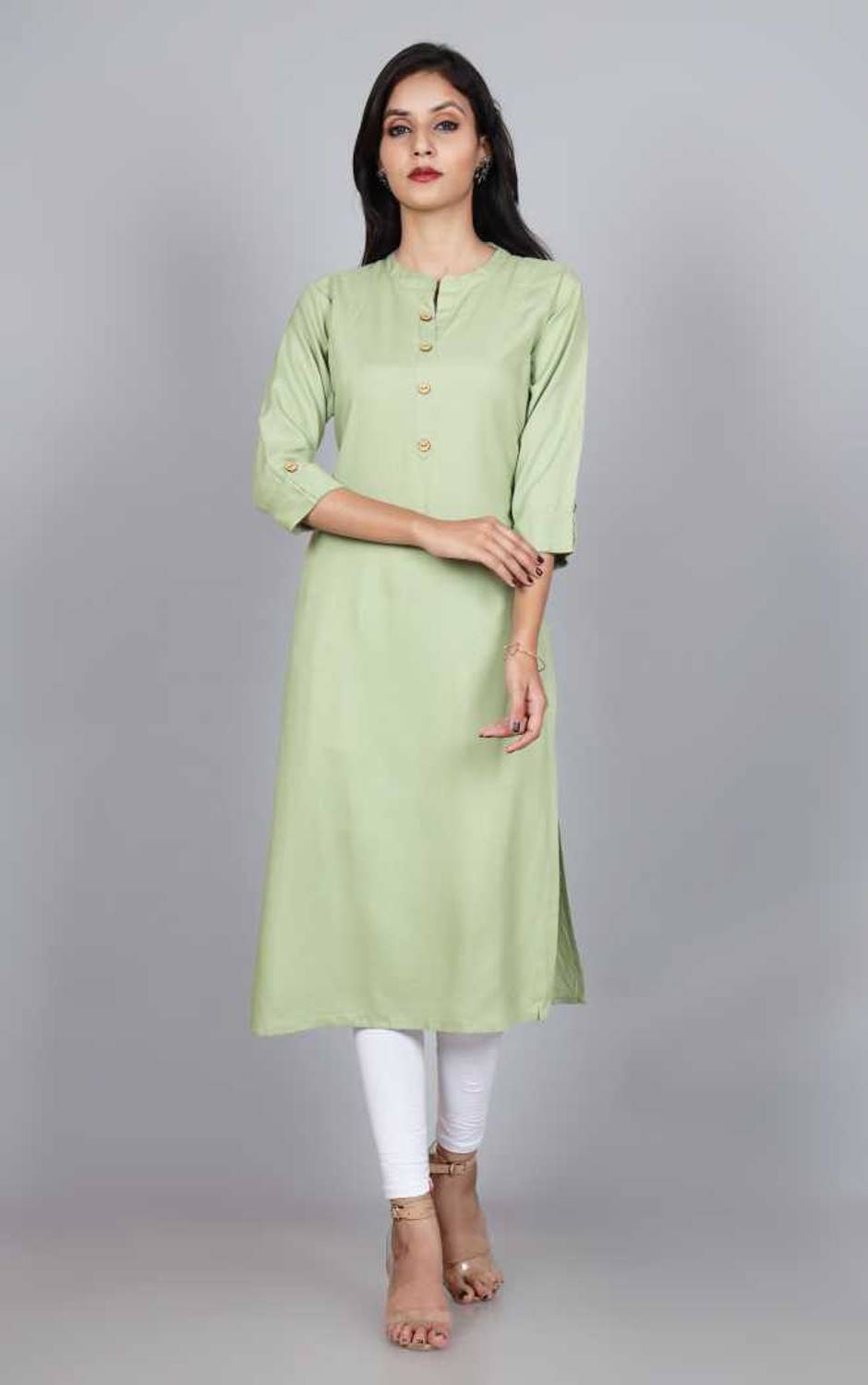 MOUYAL ART Women Solid Viscose Rayon Straight Kurta (Light Green)