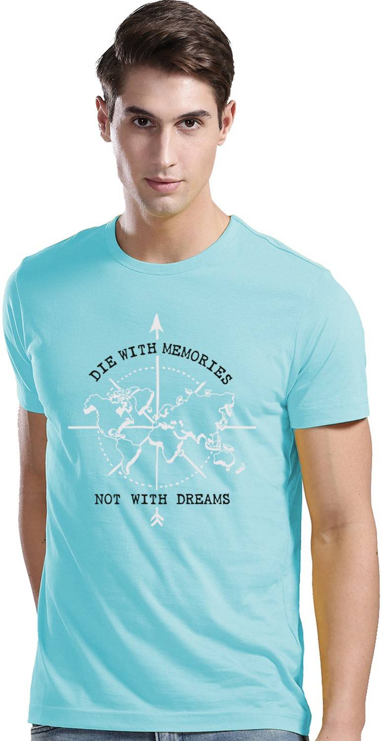 ADRO Typography Men Round Neck Light Blue T-Shirt