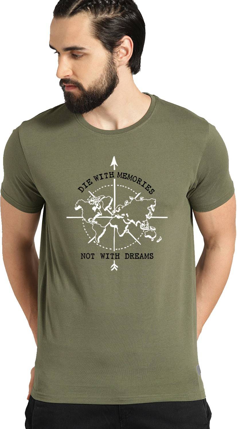 ADRO Typography Men Round Neck Dark Green T-Shirt