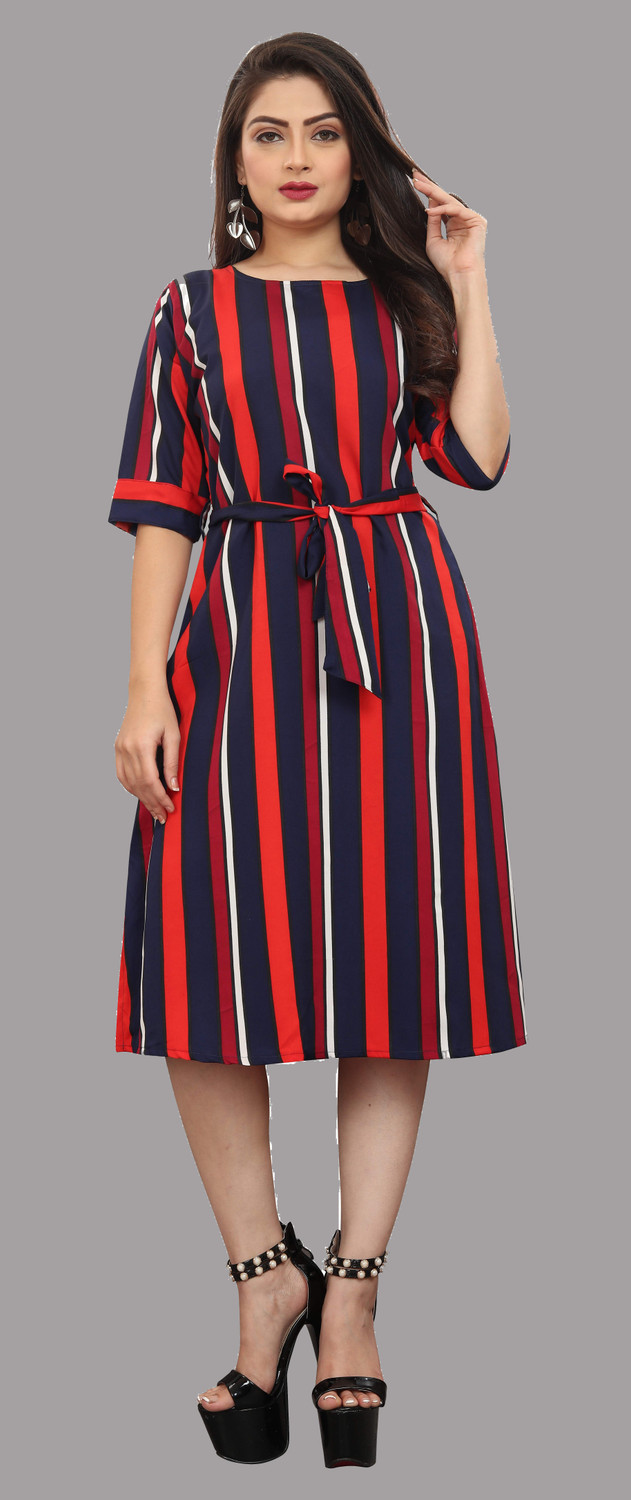 Image of tanvi creation Women Fit and Flare Red Knee Length Dress