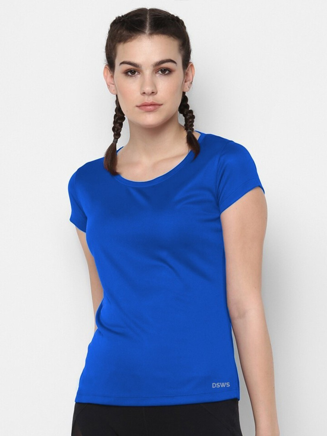 Image of DSWS Solid Women Round Neck Purple, Blue T-Shirt