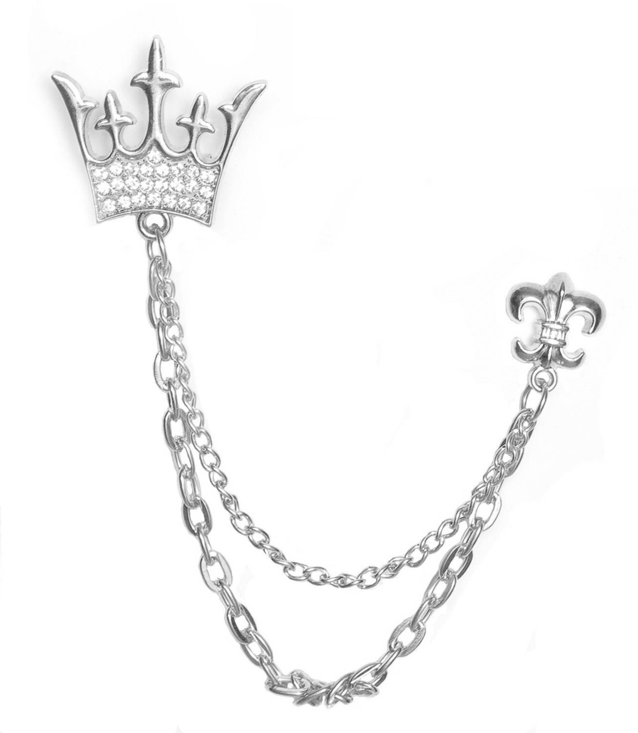 Aarohi Rhinestone Silver Plated King Crown with tassel Brooch Pin For Mens & Boys Brooch