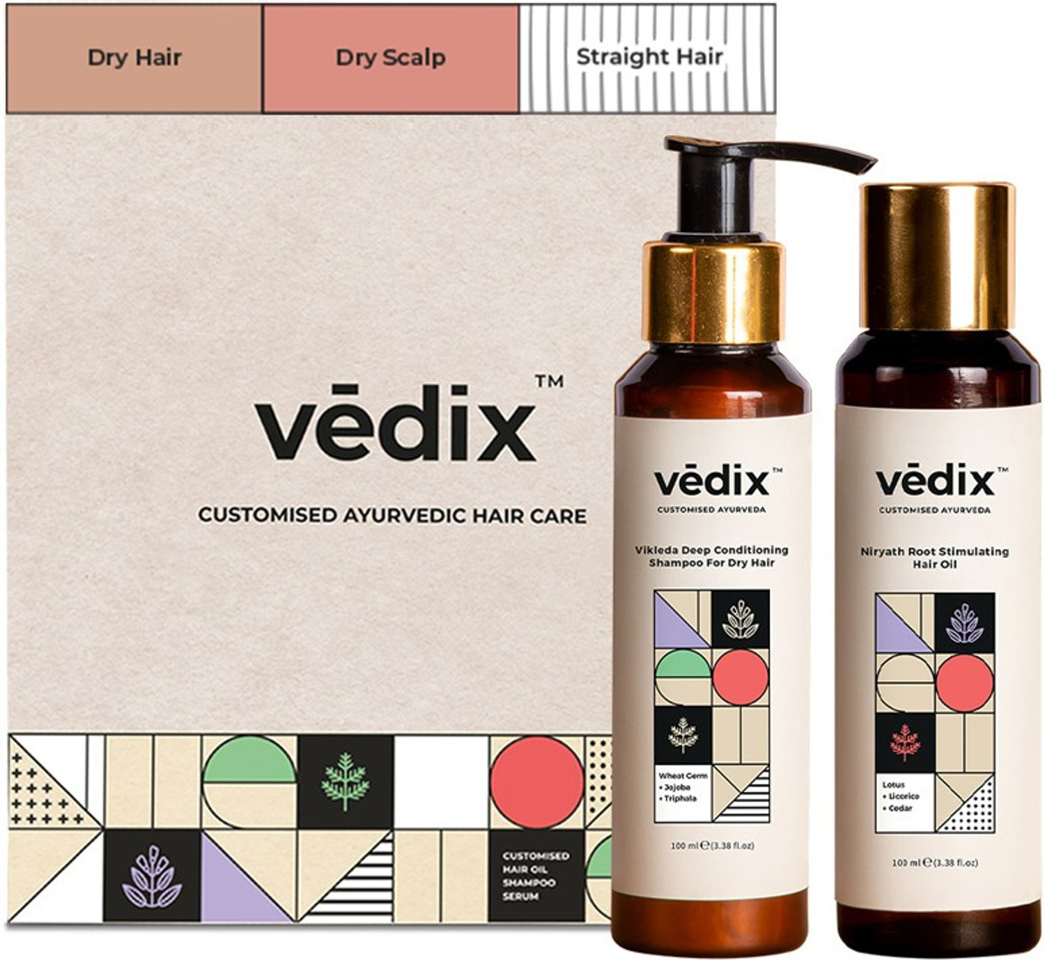 Image of Vedix Customised Hair Growth Combo|Hair Oil For Hair Fall|Anti Hair Fall Shampoo|Dry Hair|Dry Scalp|Straight Hair -200 ml