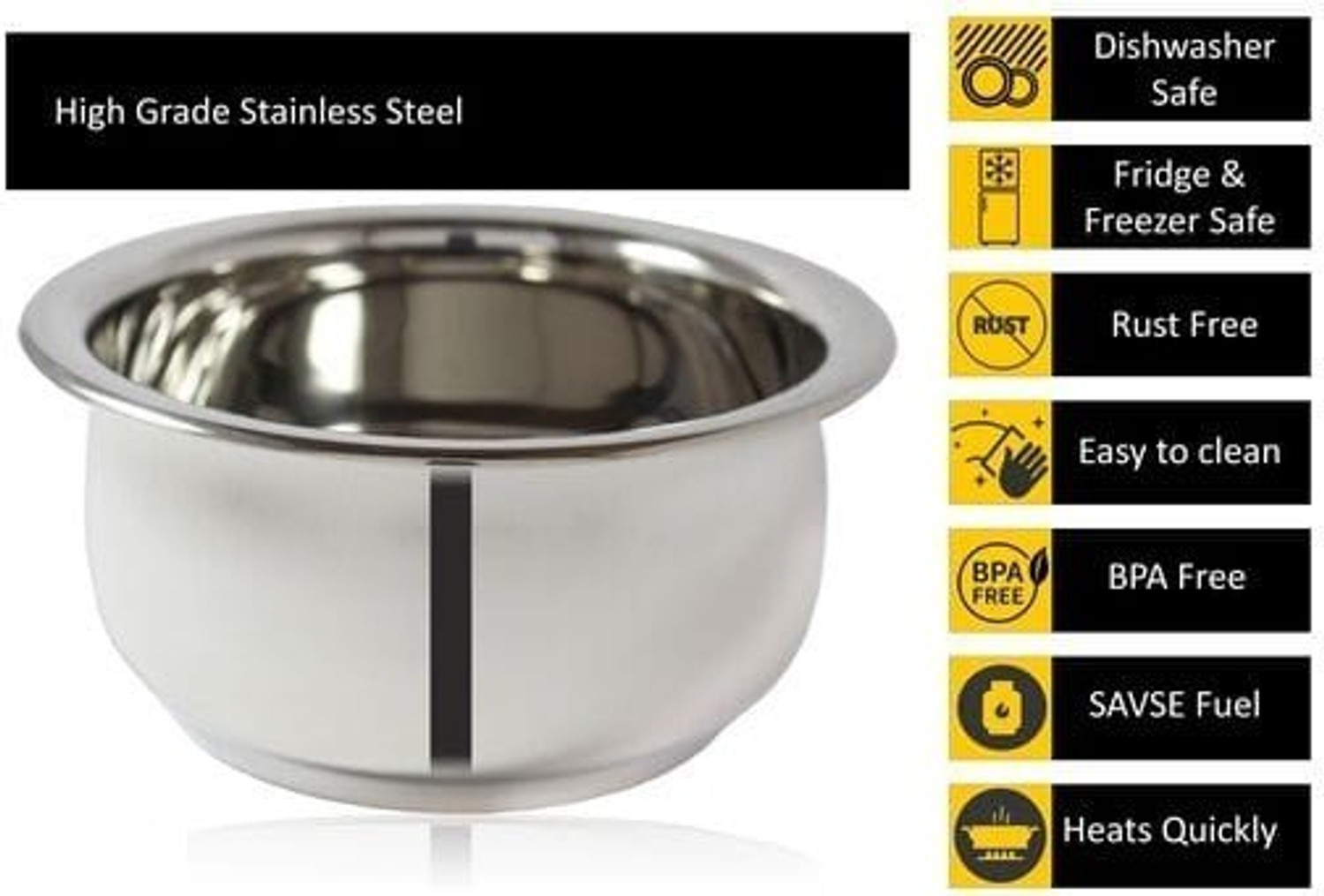 Image of Nirvika Stainless Steel Serving Bowl handi set of lid 5 cookware dinner storage cooking bowl