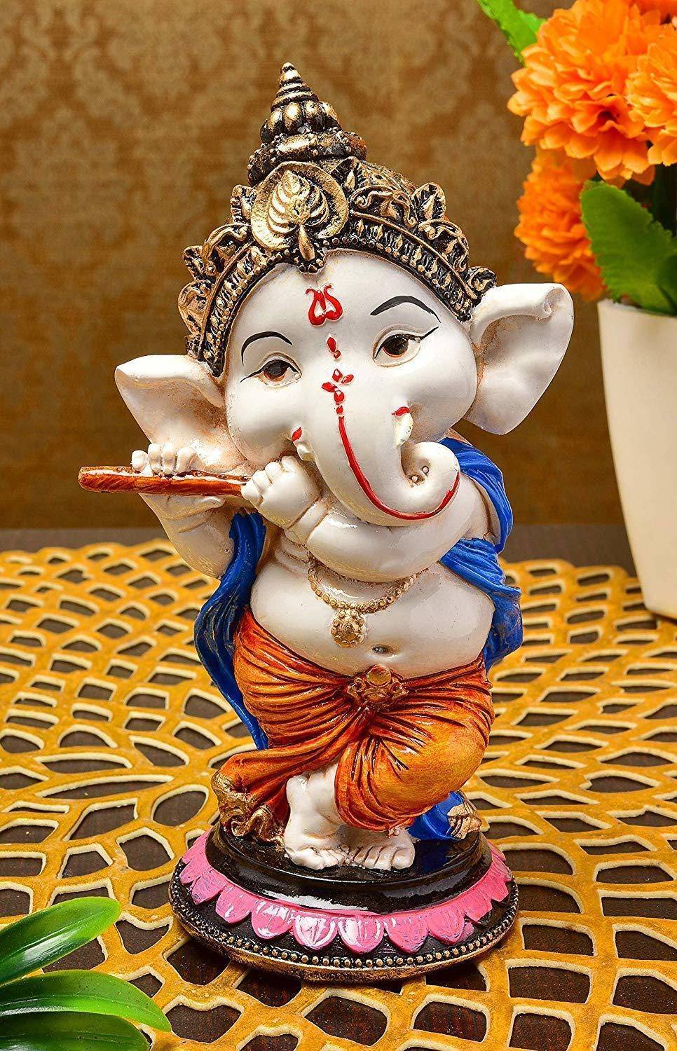 Sankalan Creation Handcrafted Resine Little Ganesh Sculpture Showpiece for Home Office Decor Decorative Showpiece - 12 cm