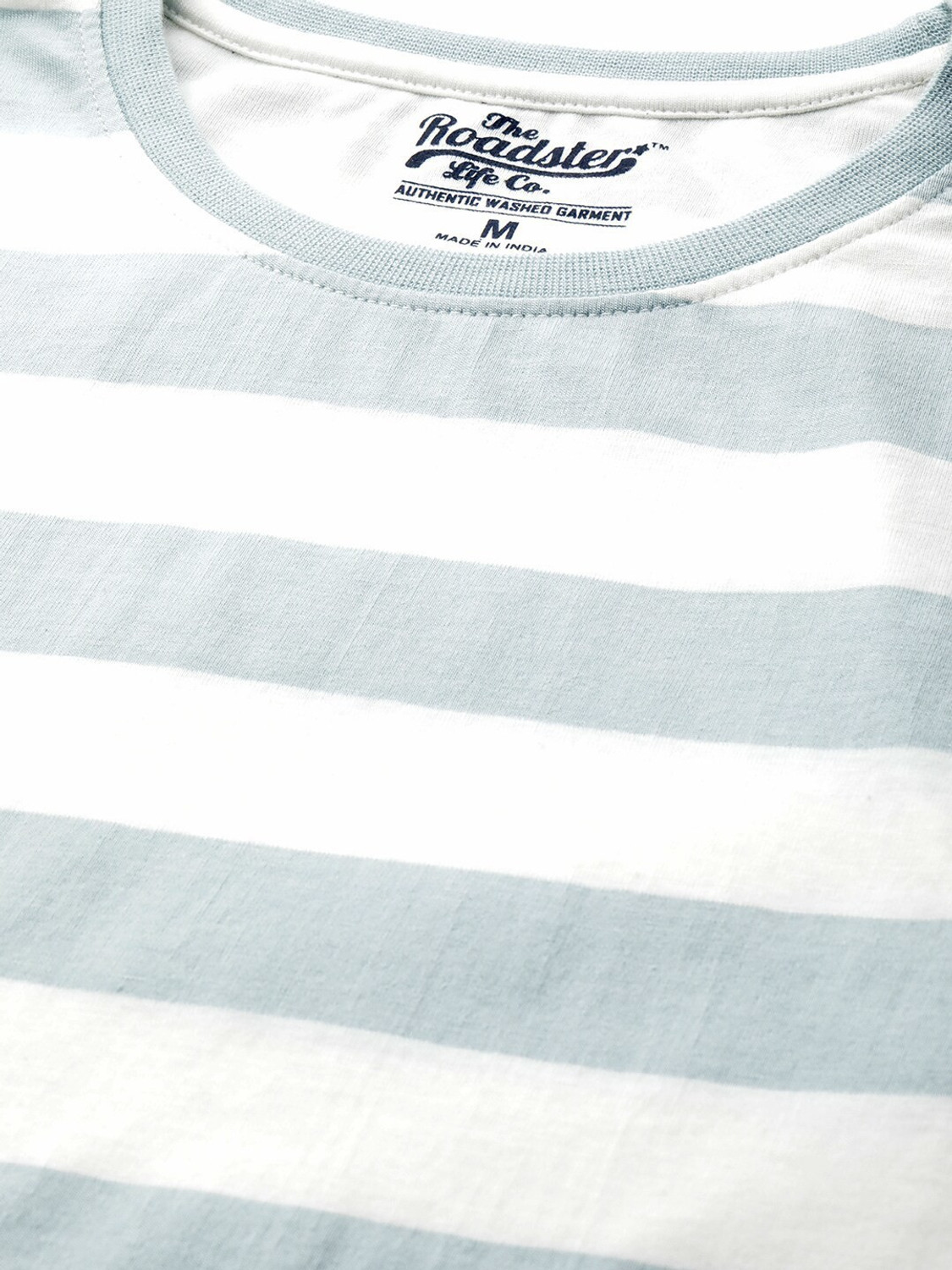 Image of Roadster Striped Men Round Neck Blue T-Shirt