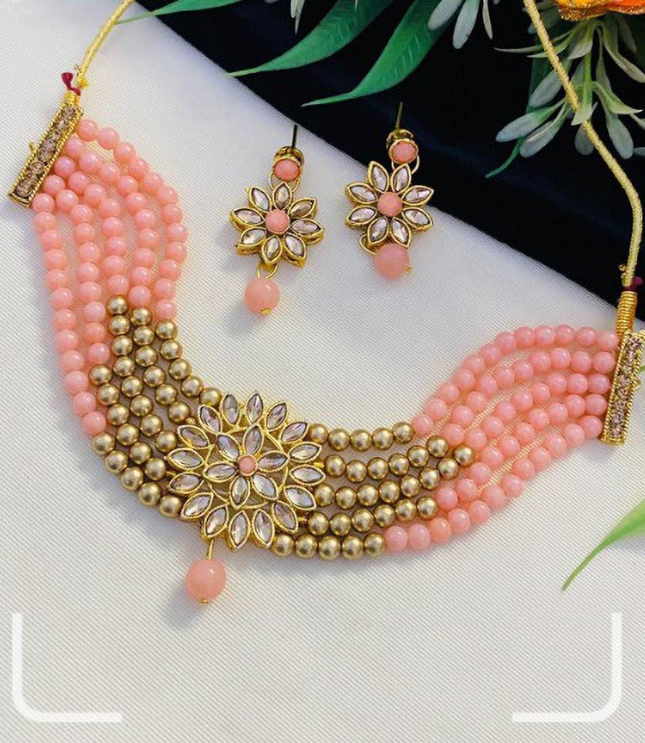 ABHRIK IMITATION Metal Gold-plated Orange, Gold Jewellery Set