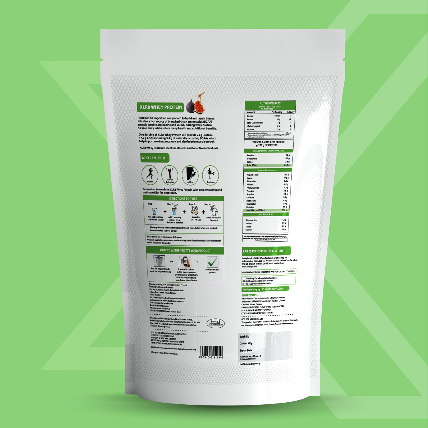 Image of XLR8 Whey Protein with 24 g protein, 5.4 g BCAA - 1 lbs / 454 g Whey Protein