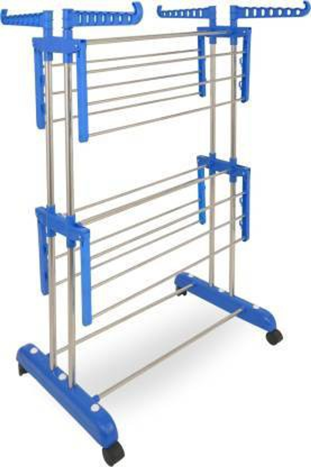 Image of FAVOUR Plastic, Steel Floor Cloth Dryer Stand Innovattive Design Double Pole 2Tier Easy to Move Cloth Stand