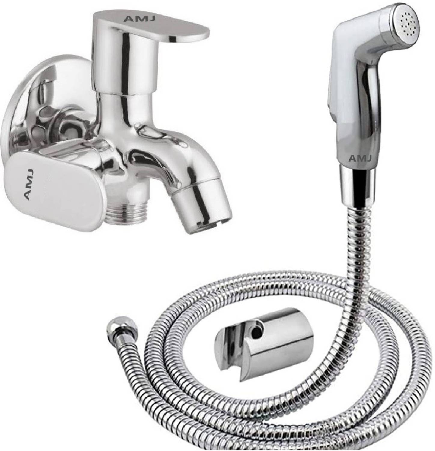 AMJ Bib Cock 2 Way-with HF and 1mtr SS Tube and Wall Hook Bib Tap Faucet