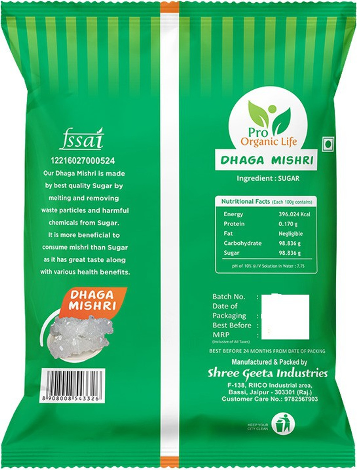 Image of PRO ORGANIC LIFE Dhaaga Mishri Thread Sugar Candy Crystal White Sugar 1 Sugar Diamond