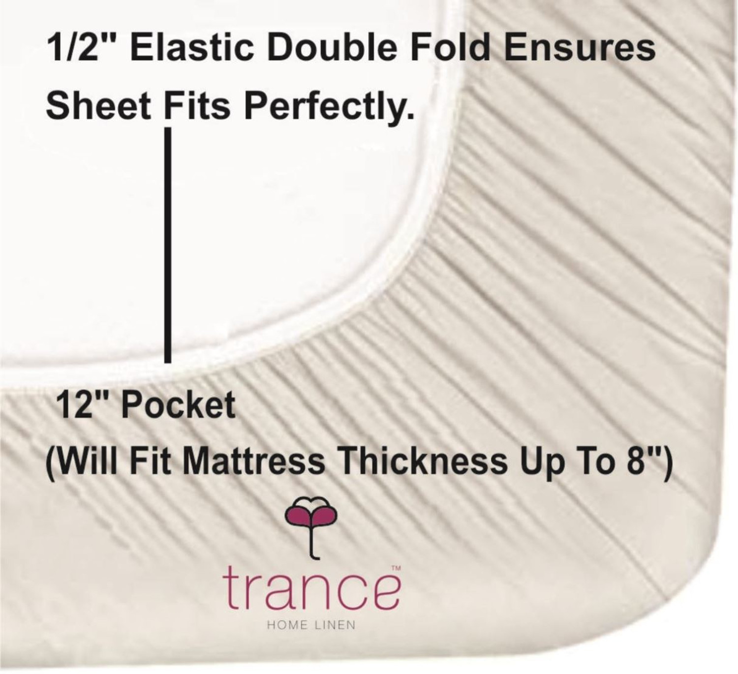 Image of Trance Home Linen Cotton King Fitted (Elastic) 200 TC Striped 1 Bedsheet with 2 Pillow Covers