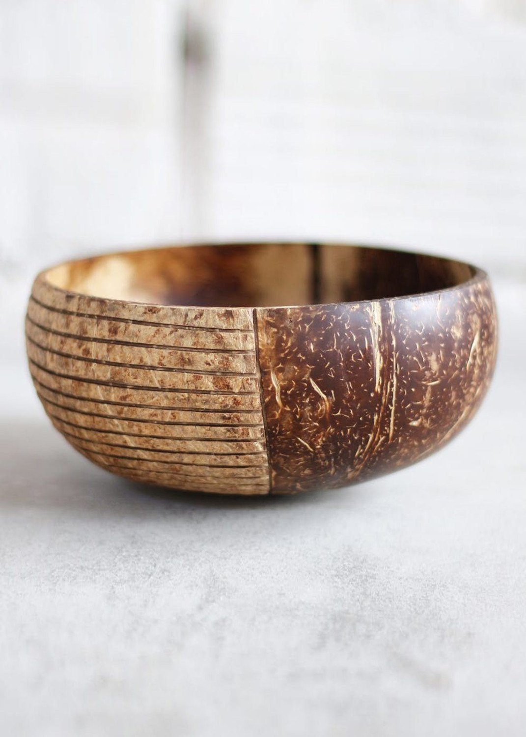 Image of Thenga Wooden Serving Bowl Hand Carved Jumbo Coconut Bowl - 900 ML, 1 Bowl with Spoon and Fork