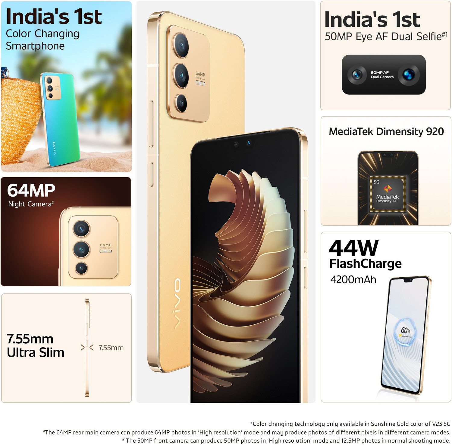 Image of vivo V23 5G (Sunshine Gold, 128 GB)