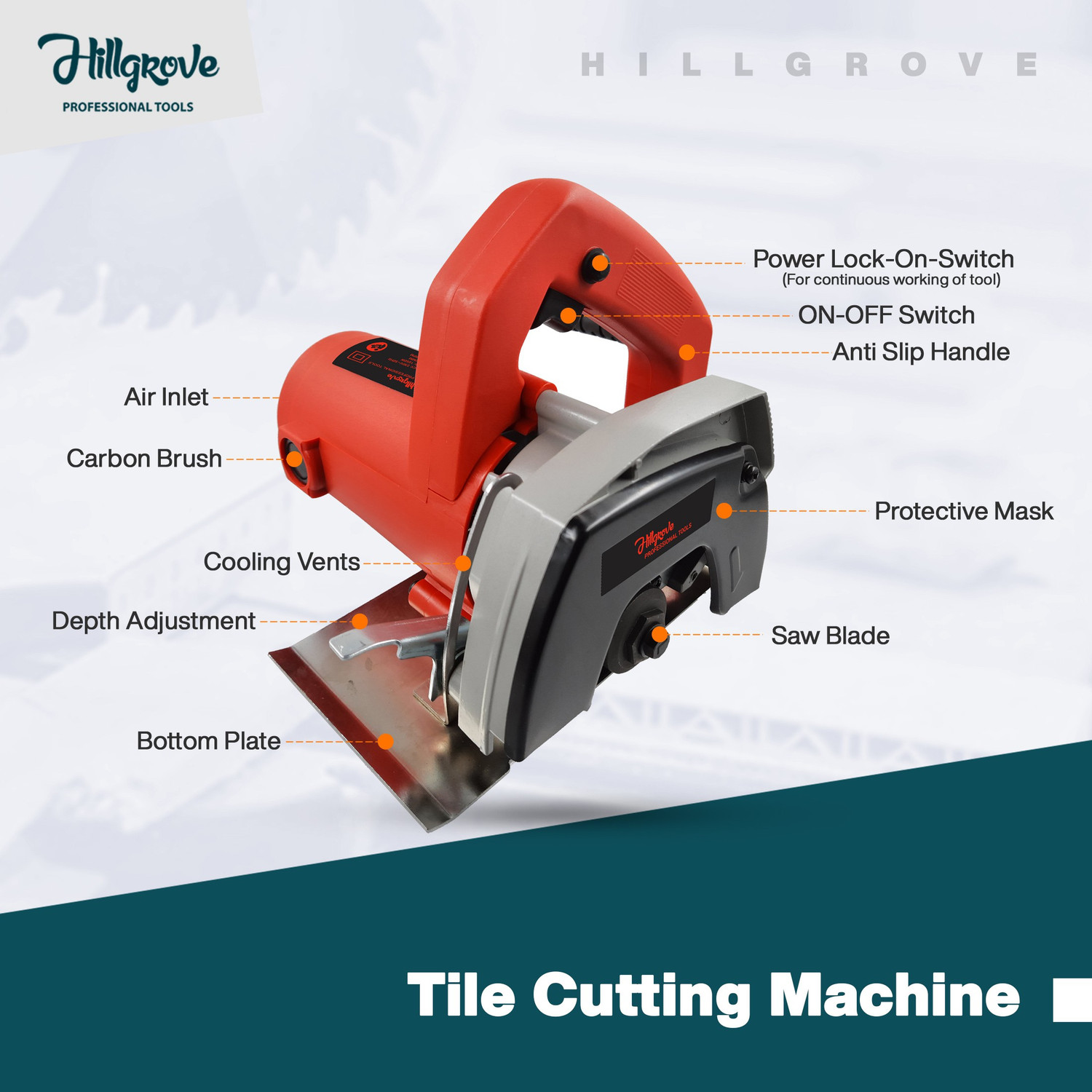 Image of Hillgrove HGTCM5B1M3 Cutting Machine Saw for Tile /Marble /Wood with Depth adjustement Marble Cutter (1050 W)