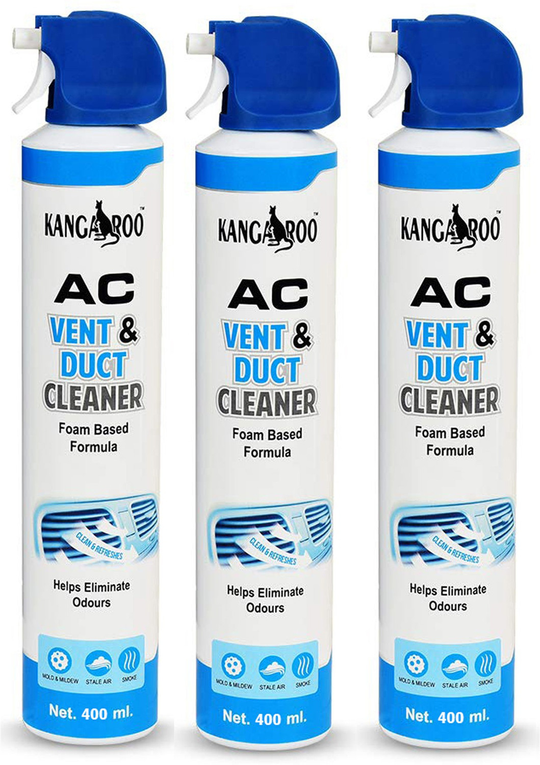 Image of KANGAROO Car AC Vent & Duct Cleaner Odor Neutralizer Spray Form AC Vent & Duct Cleaner 400 ML Each (PACK OF 1) Vehicle Interior Cleaner