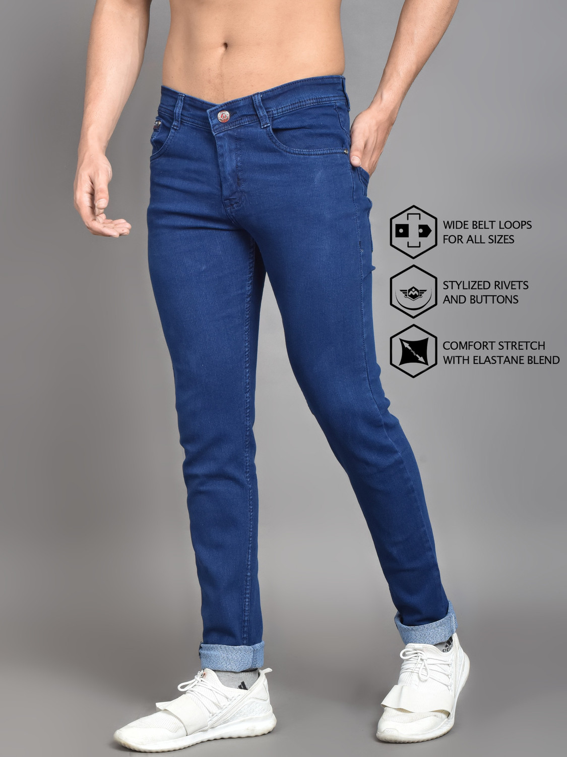 Image of Black Horse Slim Men Dark Blue Jeans