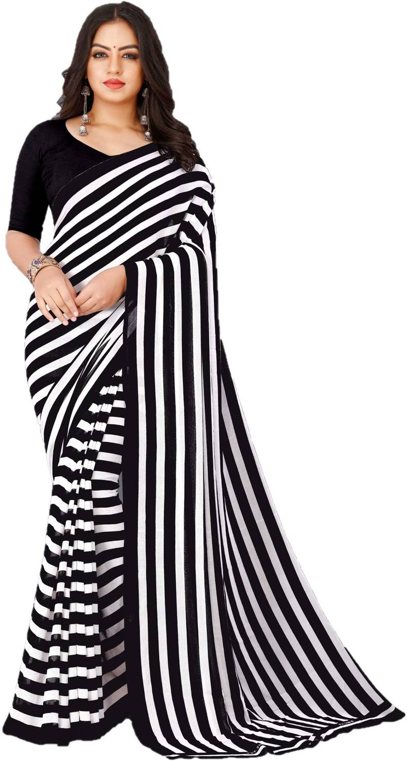 AMBUJAINTERNATIONAL Striped Bollywood Georgette Saree