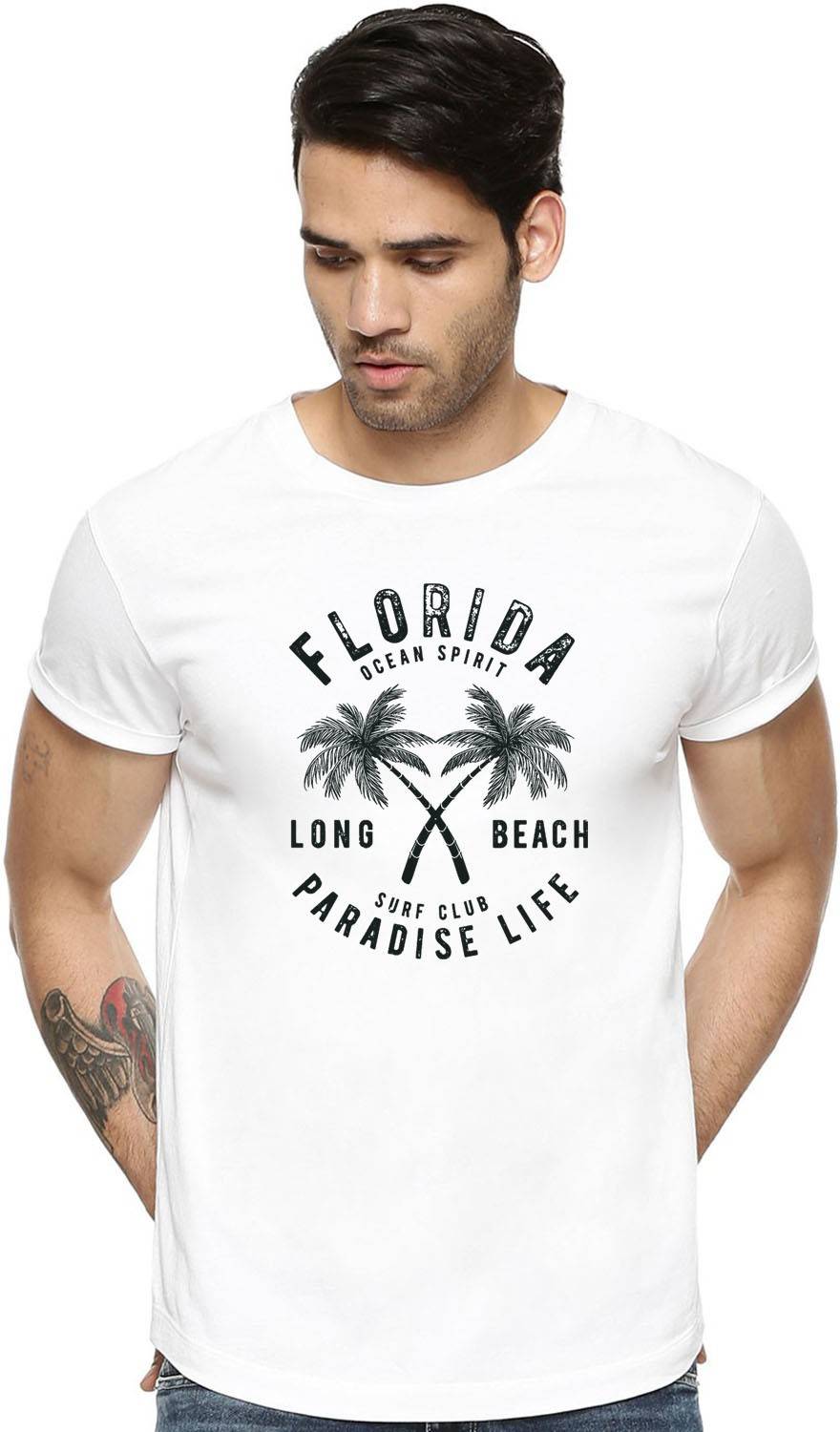 ADRO Printed Men Round Neck White T-Shirt