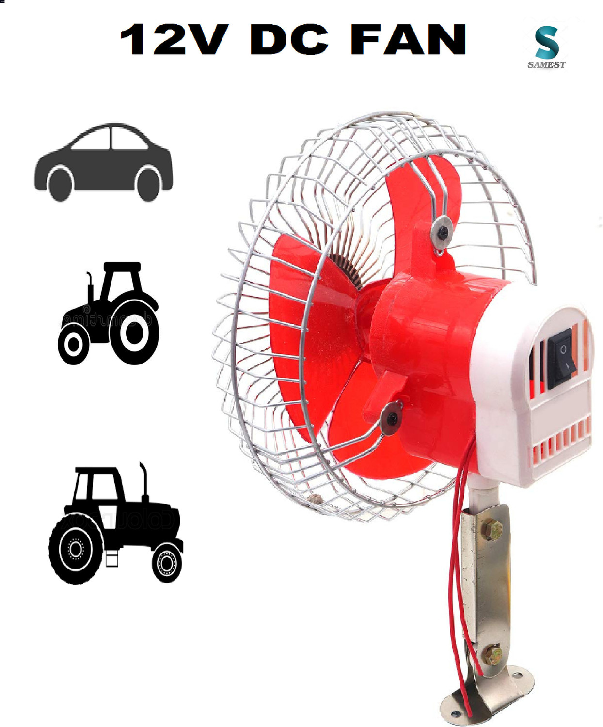 Image of samest Auto Car Fan 6 Inch 12V DC fan red Auto (red) pack 1 Car Interior Fan