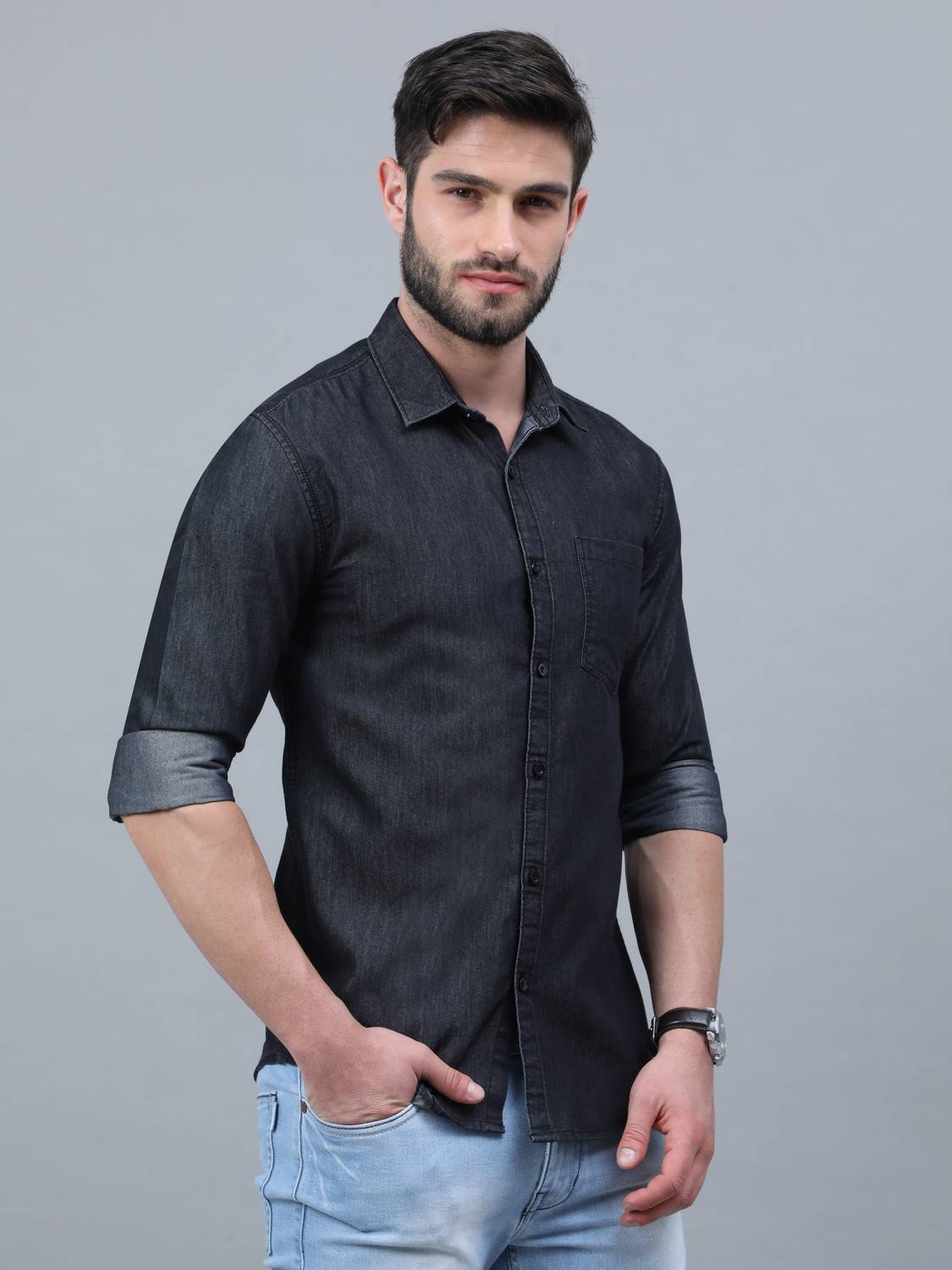Regrowth Men Solid Casual Black Shirt - Image 3
