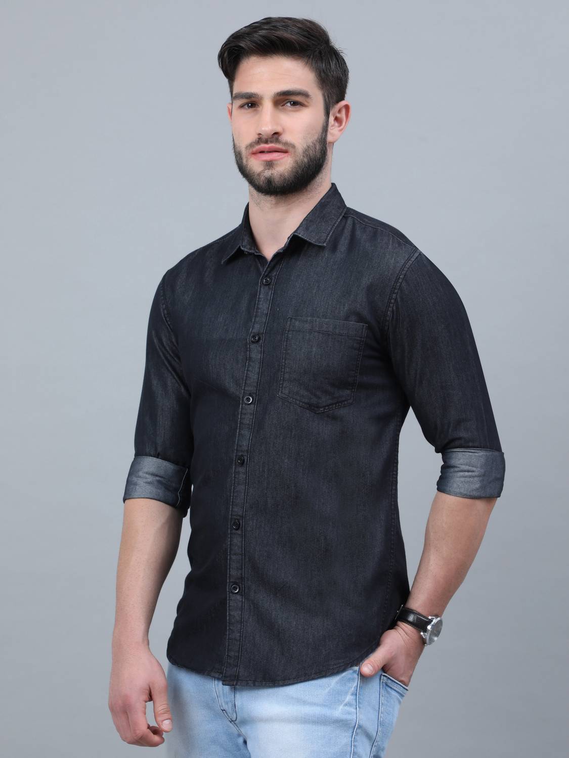 Regrowth Men Solid Casual Black Shirt - Image 2