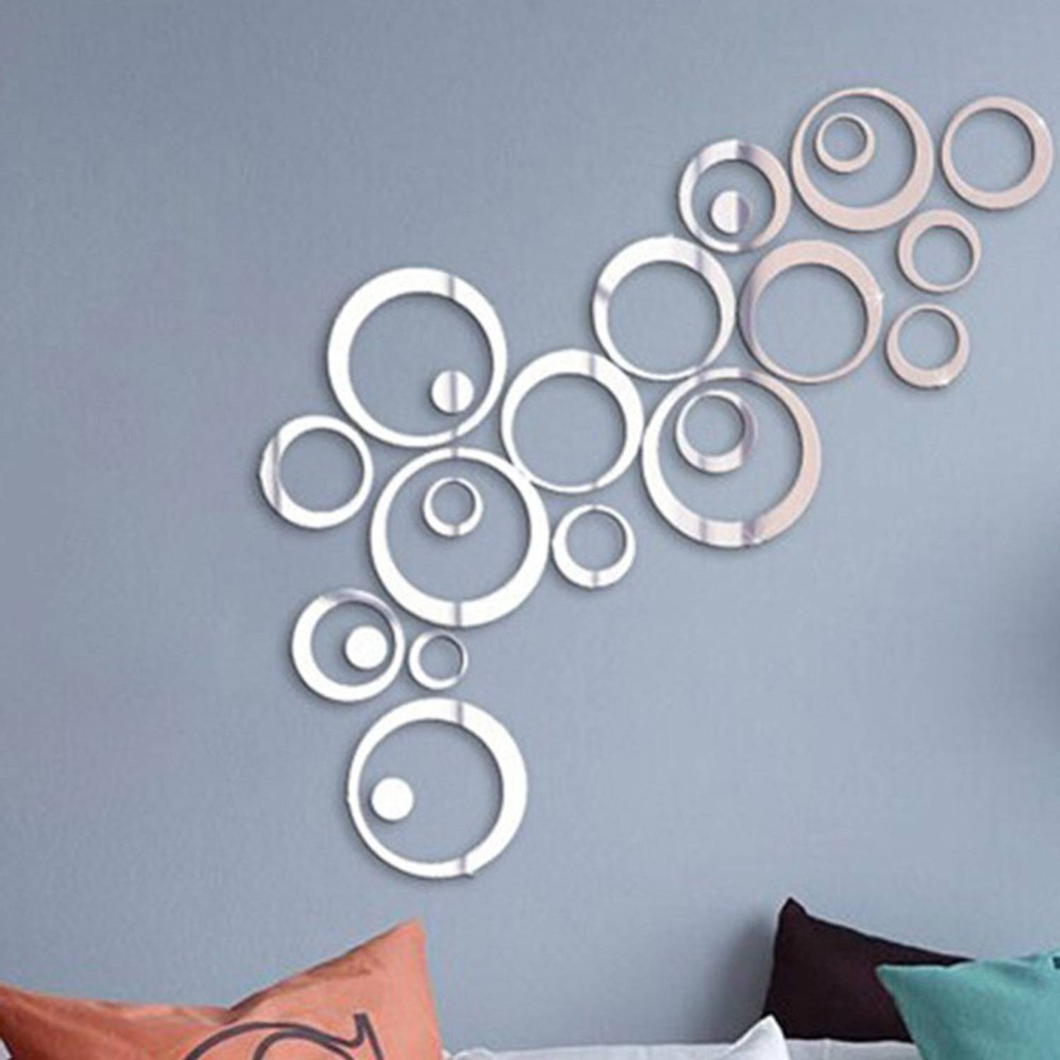 Bikri Kendra 151 cm ring n dots silver 23 rings 3D Mirror Wall Stickers Decorative Acrylic Stickers Self Adhesive Sticker