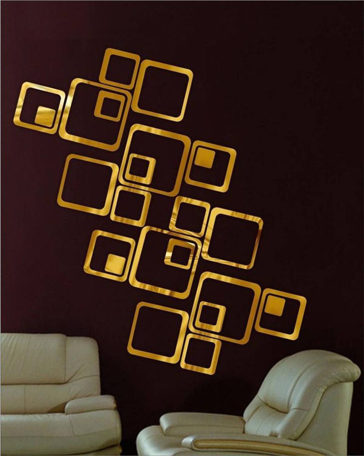 Bikri Kendra 151 cm square golden 24 3D Mirror Wall Stickers Decorative Acrylic Stickers Self Adhesive Sticker