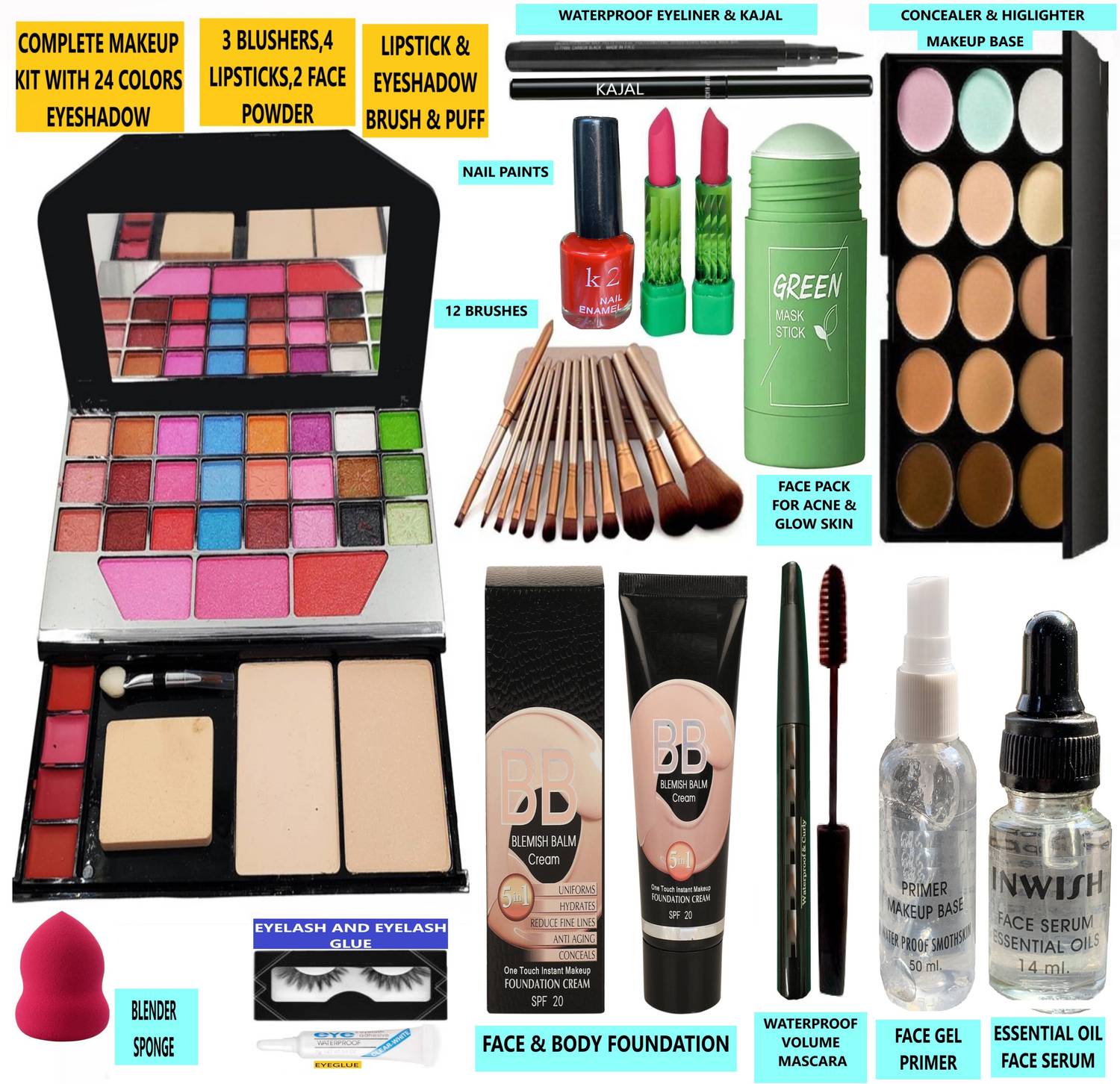 INWISH COMPLETE FACE MAKEUP COMBO SET WITH ALL MAKEUP ESSENTIAL