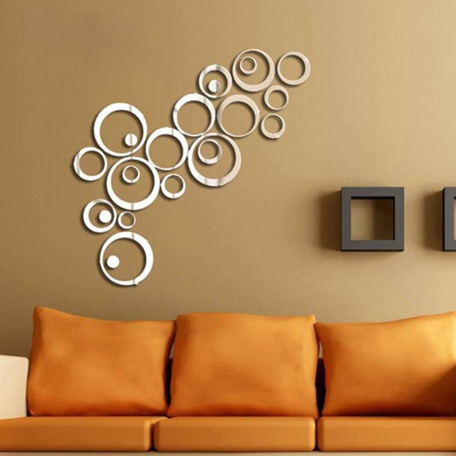 Bikri Kendra 151 cm ring n dots silver 23 rings 3D Mirror Wall Stickers Decorative Acrylic Stickers Self Adhesive Sticker