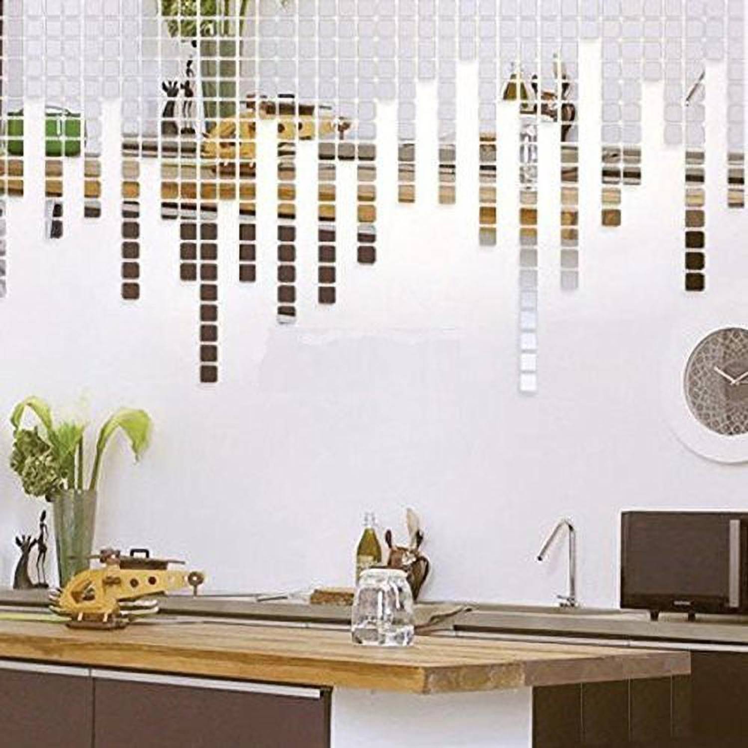 Bikri Kendra 151 cm 100 Square silver 3D Mirror Wall Stickers Decorative Acrylic Stickers Self Adhesive Sticker
