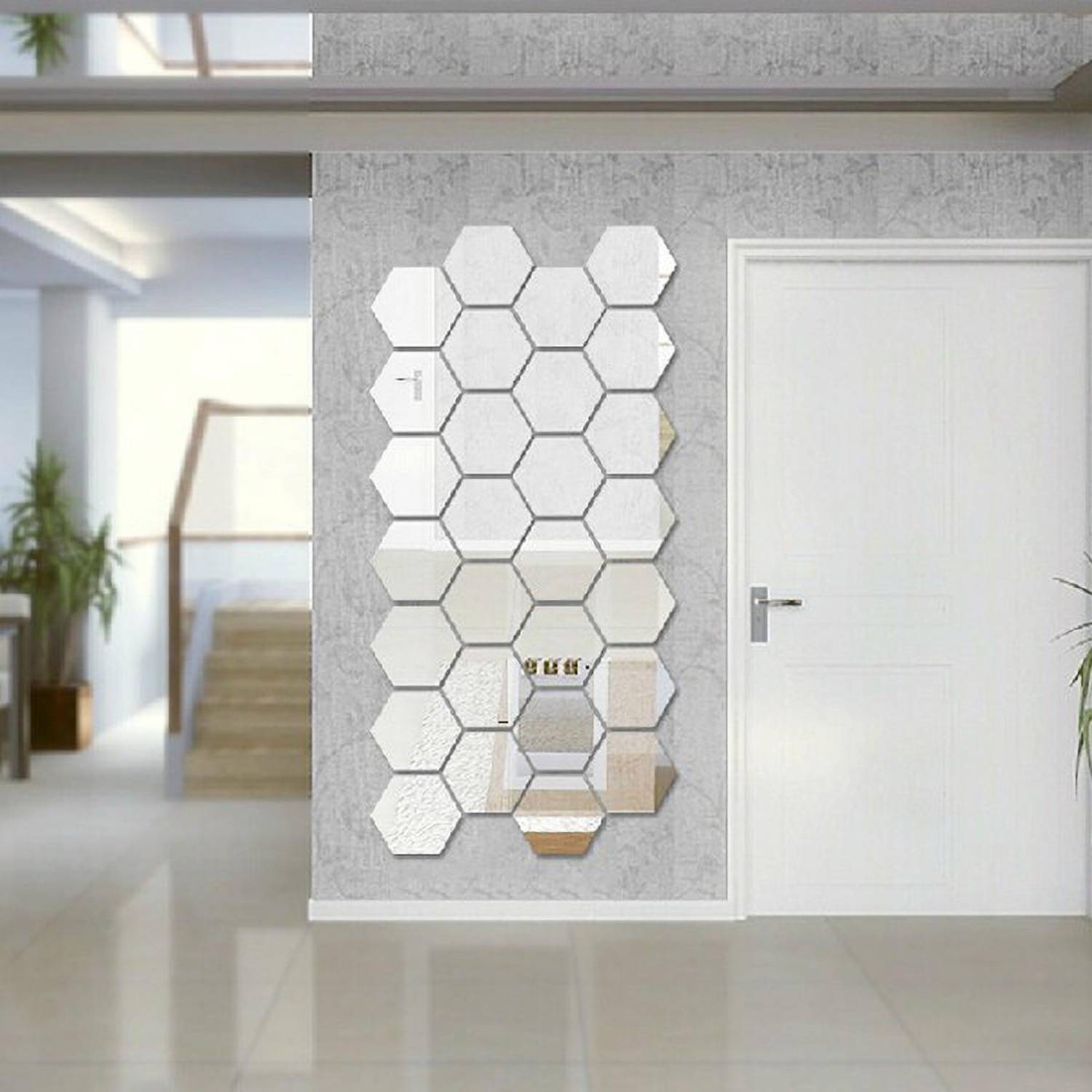 Bikri Kendra 151 cm 28 Hexagon silver 3D Mirror Wall Stickers Decorative Acrylic Stickers Self Adhesive Sticker