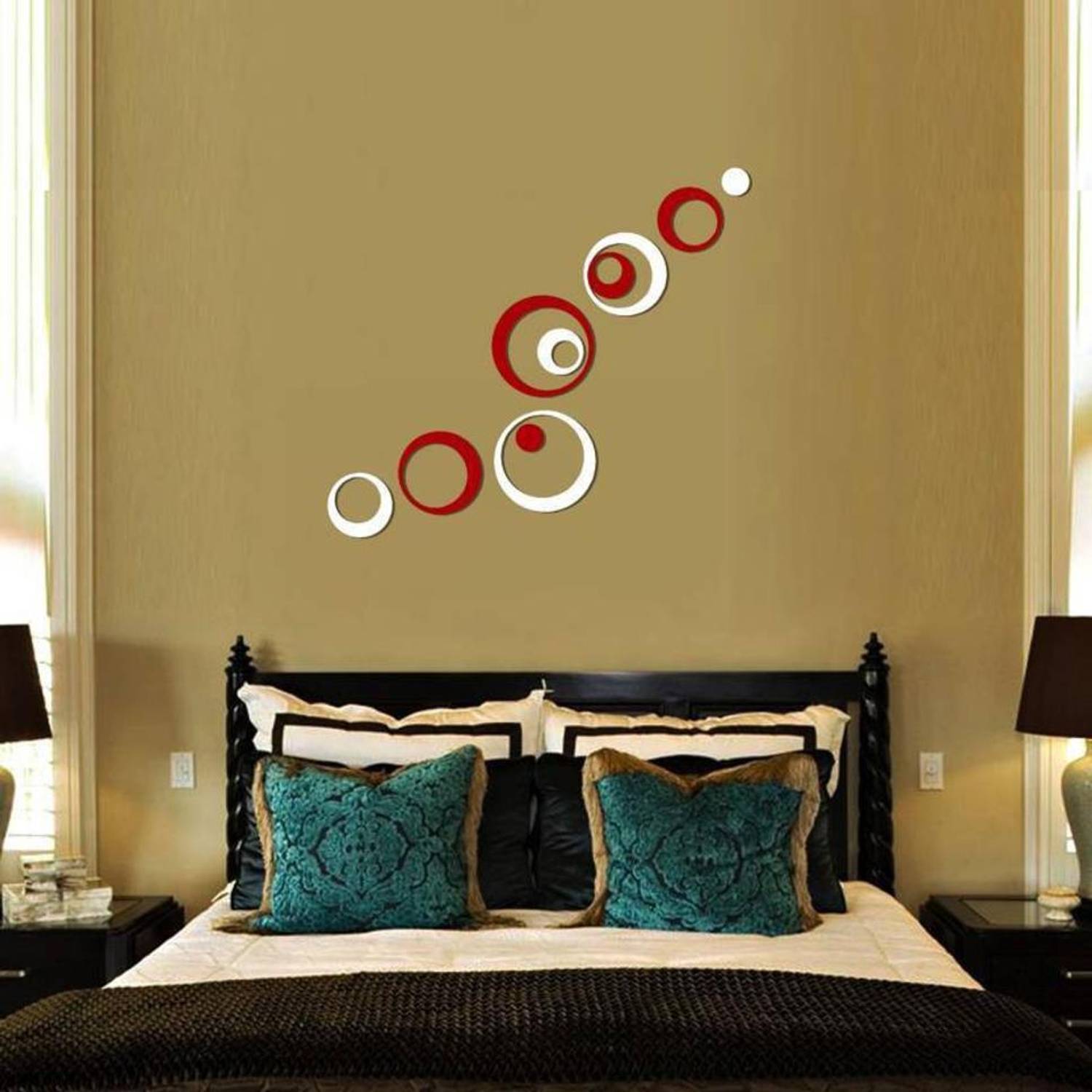 Bikri Kendra 151 cm ring n dots red and white 10 rings 3D Mirror Wall Stickers Self Adhesive Sticker
