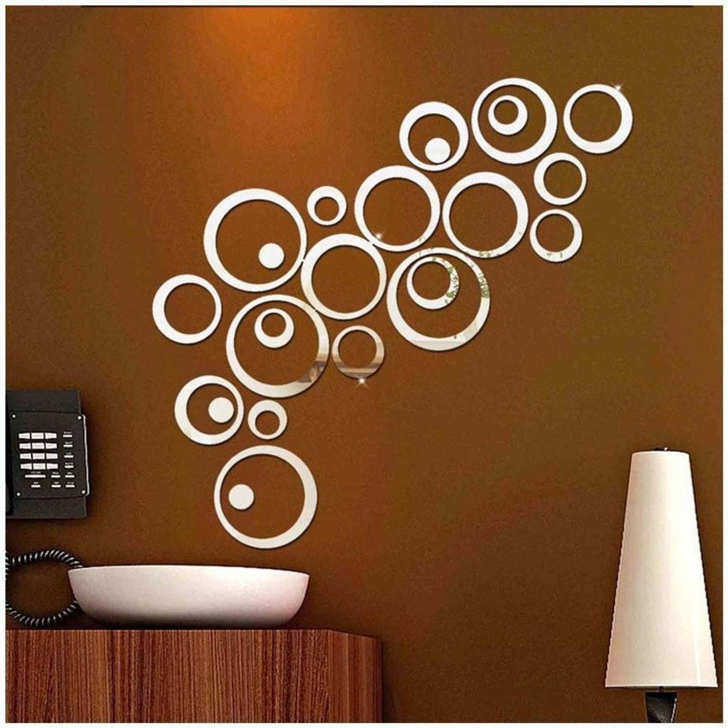 Bikri Kendra 151 cm 24 Ring n dots silver 3D Mirror Wall Stickers Decorative Acrylic Stickers Self Adhesive Sticker