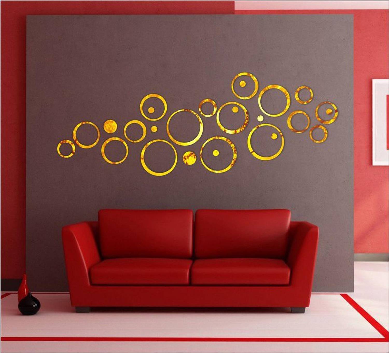 Bikri Kendra 151 cm 27 golden ring and dots 3D Mirror Wall Stickers Decorative Acrylic Stickers Self Adhesive Sticker