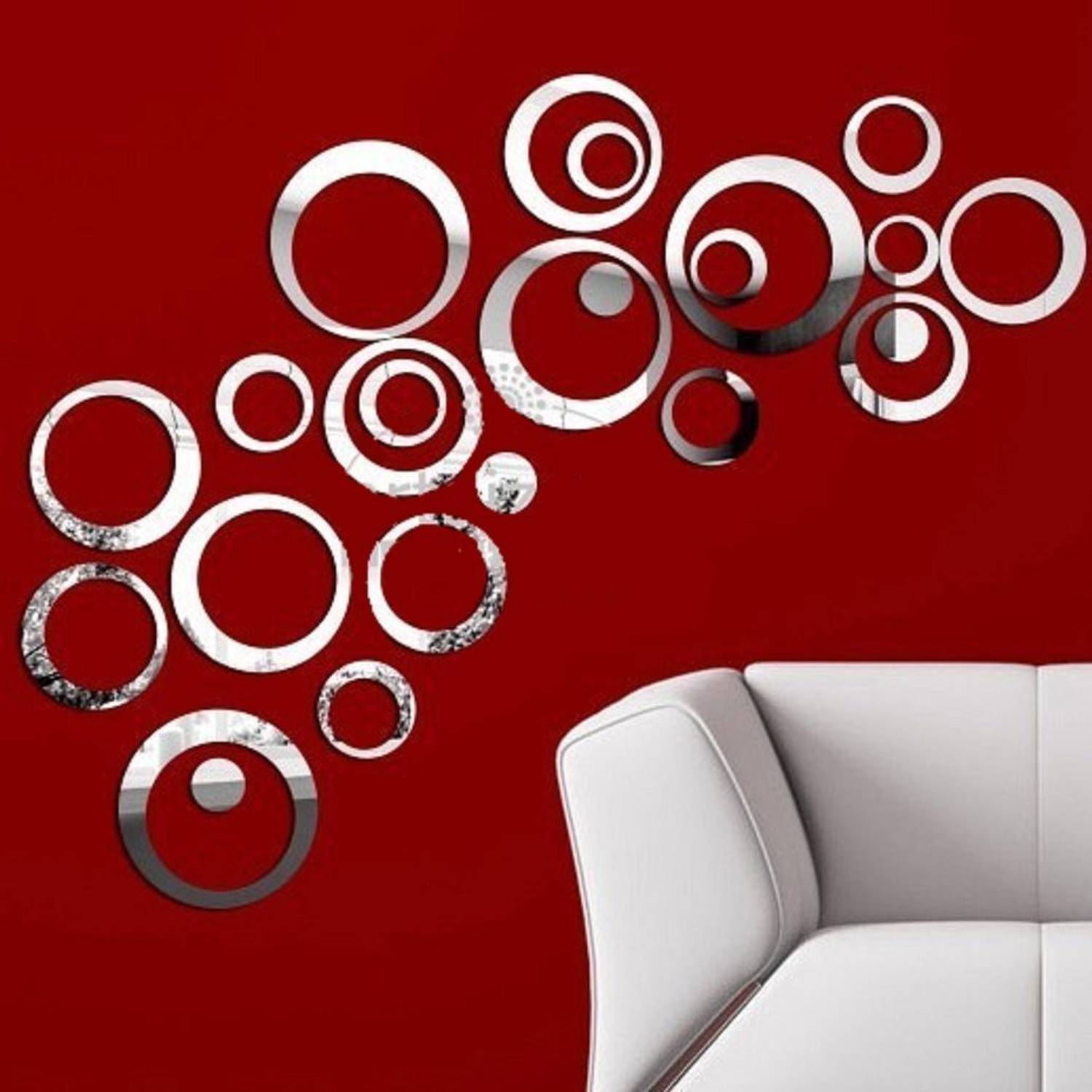 Bikri Kendra 151 cm ring n dots silver 24 rings 3D Mirror Wall Stickers Decorative Acrylic Stickers Self Adhesive Sticker