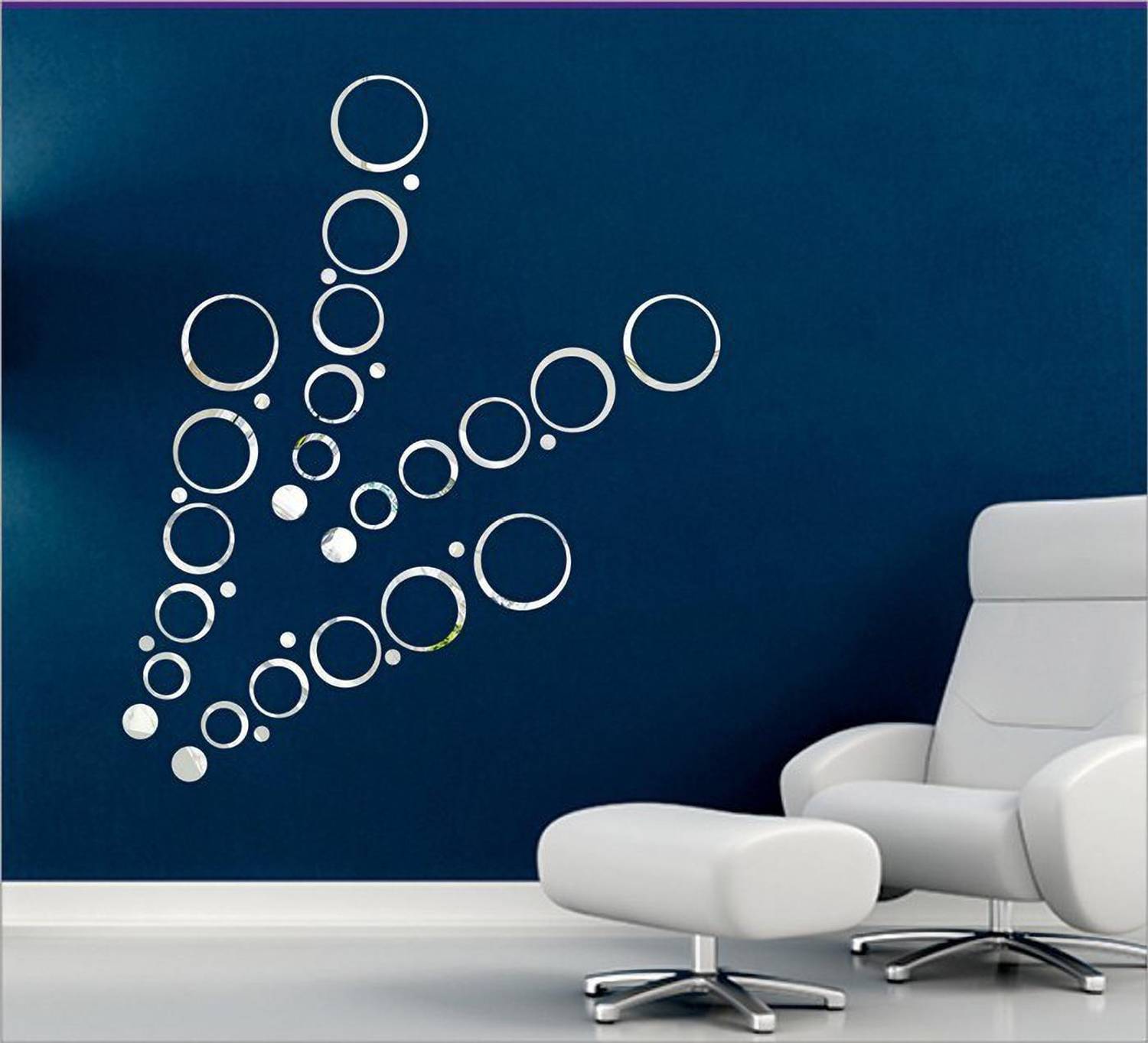 Bikri Kendra 151 cm 33 silver rings and dots 3D Mirror Wall Stickers Decorative Acrylic Stickers Self Adhesive Sticker
