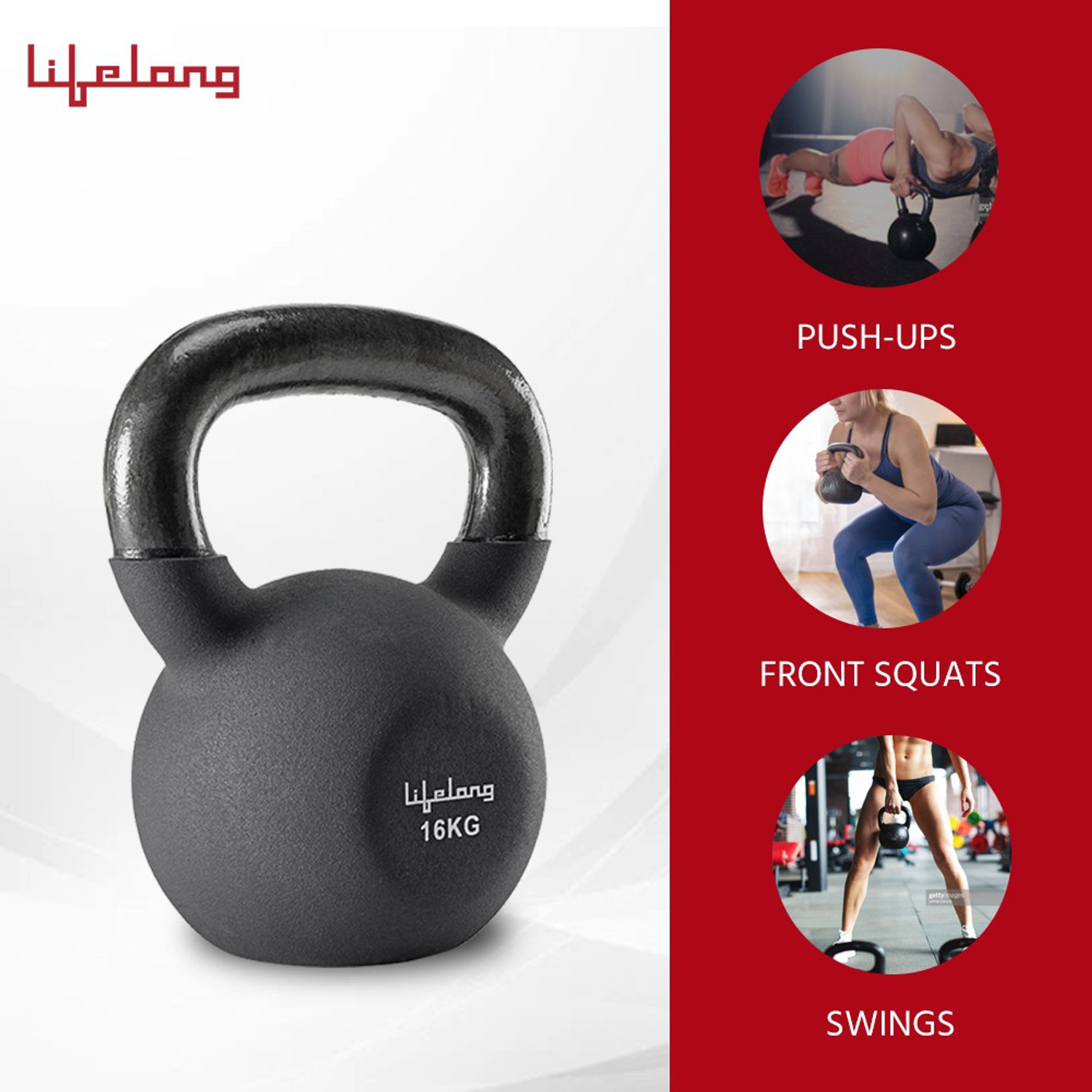 Image of Lifelong Neoprene Cast Iron Kettlebell (Pack of 1 ) Black Kettlebell