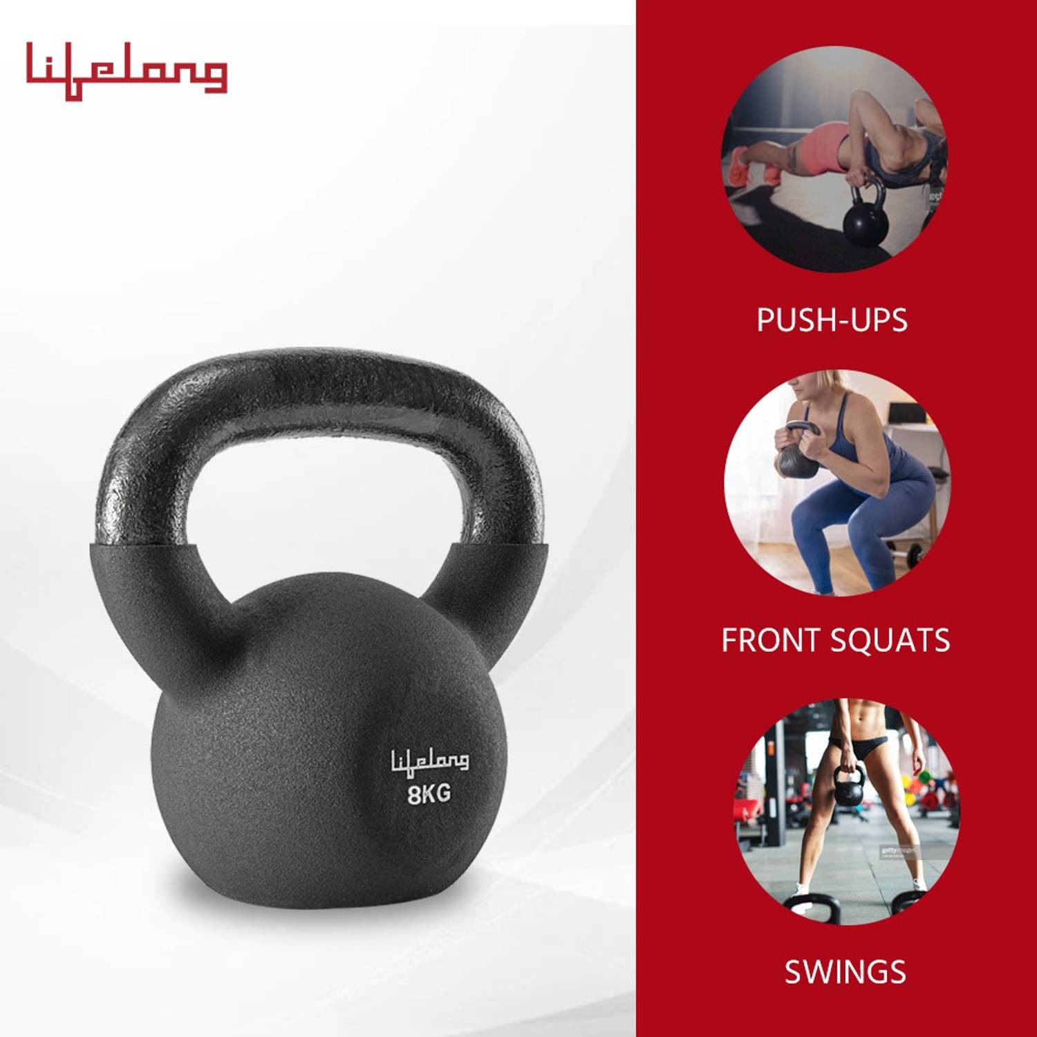 Lifelong Black Vinyl Cast Iron kettlebells Gym and workout Black Color 8kg
