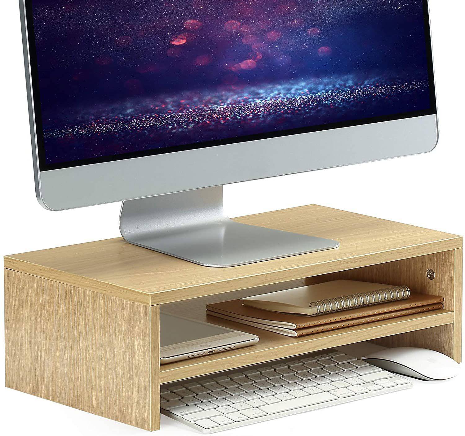 UniAart Computer Monitor Riser Stand 16.5” 2-Tier Computer Monitor Shelf Wooden Laptop Stand Compatible with Universal, 26 - 35 cm Laptops
