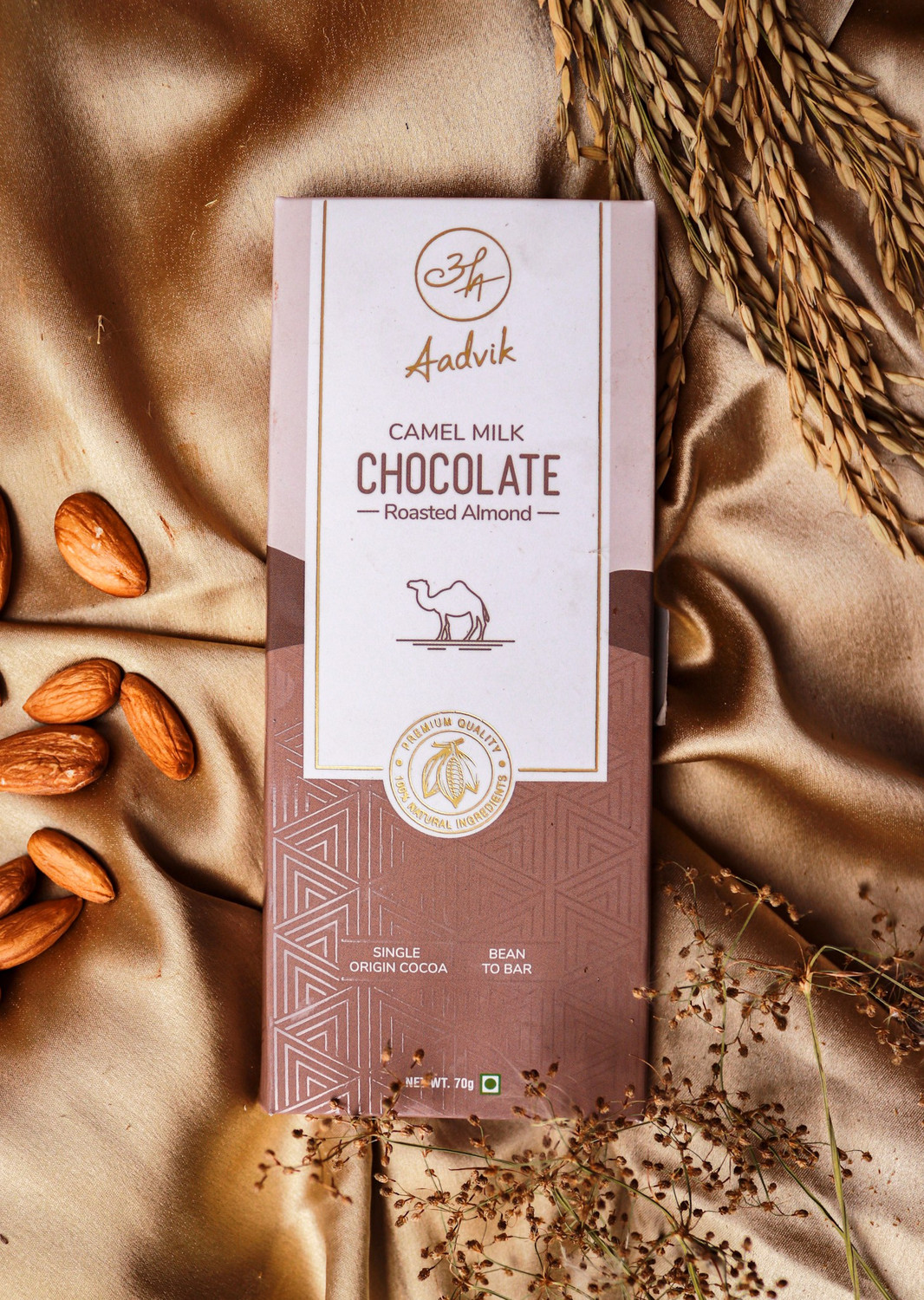Image of Aadvik Camel Milk Chocolate Roasted Almonds 140g (Pack of 2) Premium Quality 100% Natural Ingredients Bar