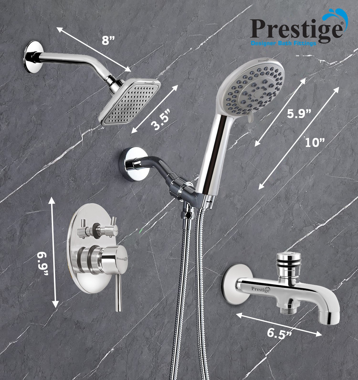 Image of Prestige Flora Divertor with Head Shower And Spout And Hand Shower Set Diverter Faucet