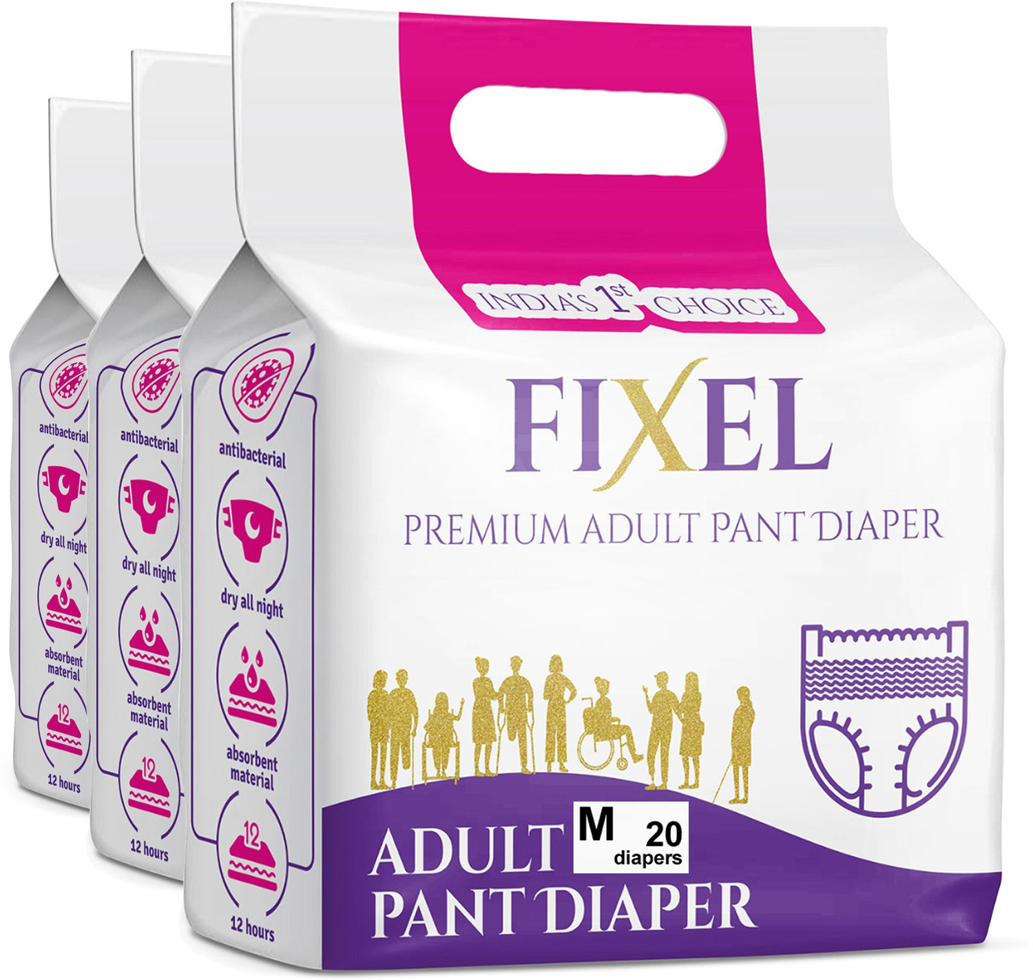 Image of fixel Adult diaper pants for unisex, medium size (76-114 cm / 30-45 inch) Adult Diapers - M