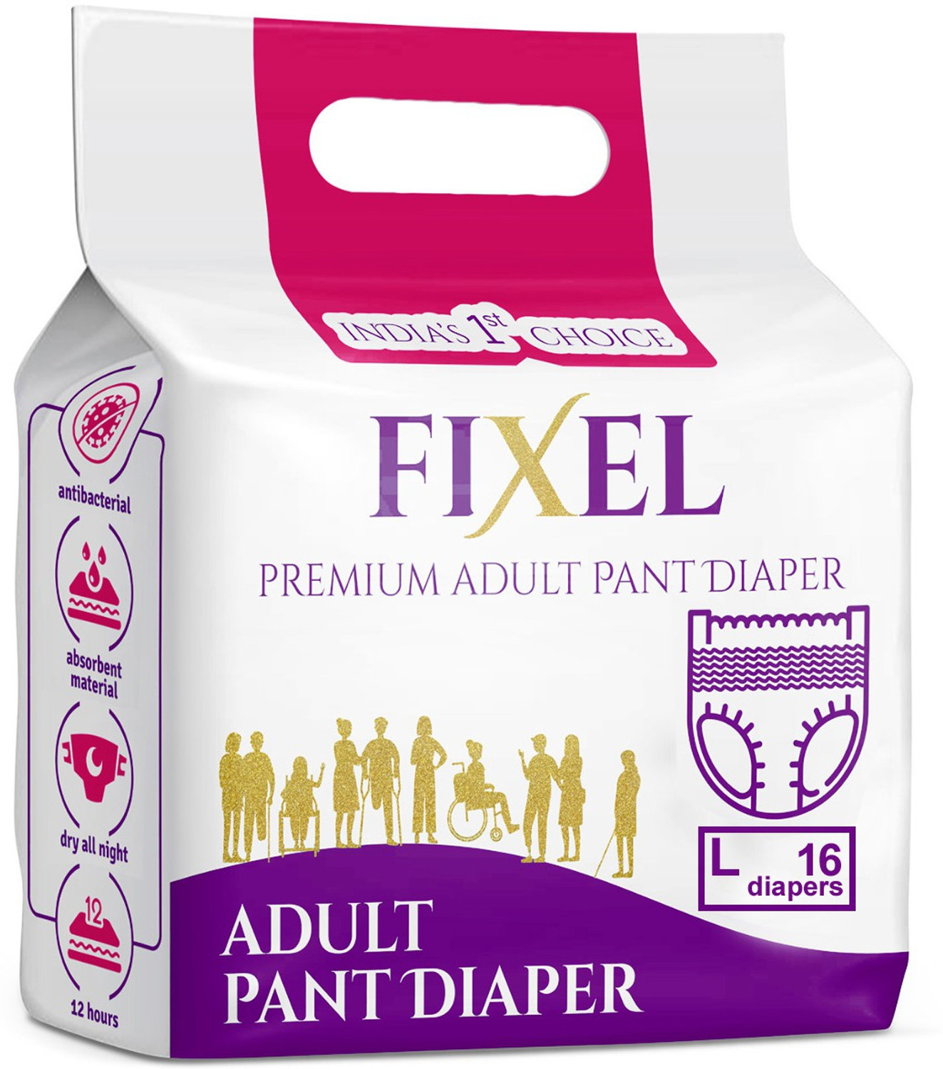 Image of fixel Adult diaper pants for unisex, L size (75-100 cm) Adult Diapers - L
