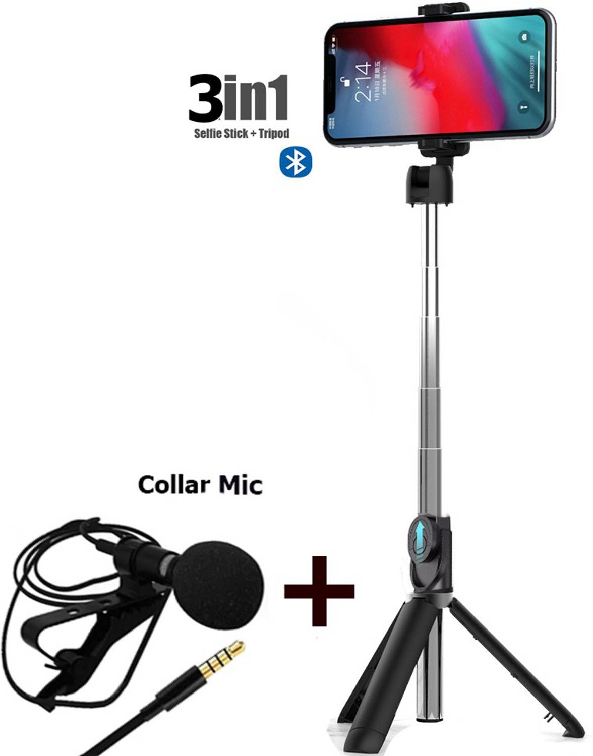 PULTO Bluetooth Selfie Stick Stand Collar Microphone Phone Holder Gimbal Single Gimbal for Mobile
