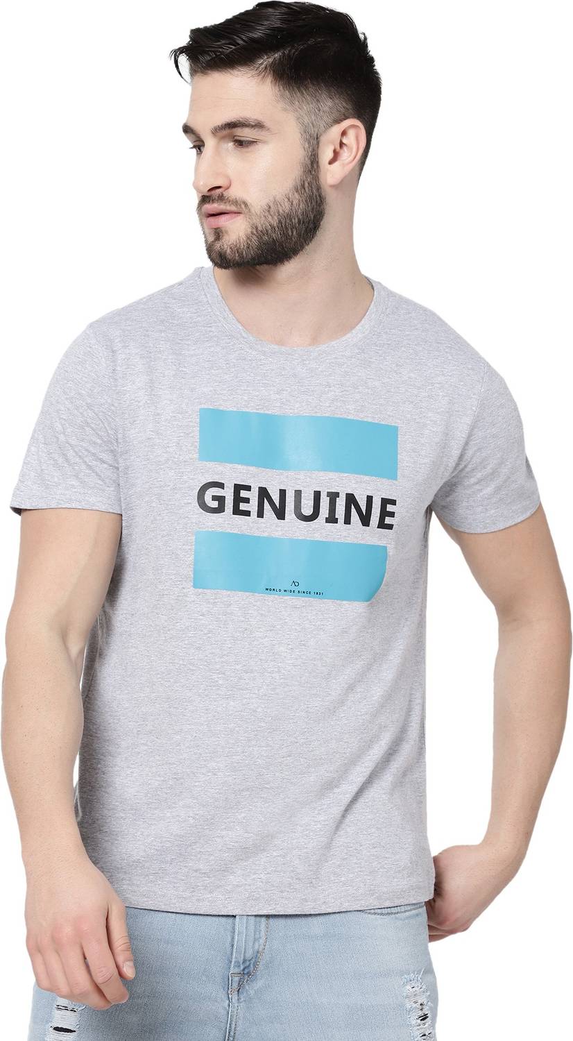 AD by Arvind Printed Men Round Neck Grey T-Shirt